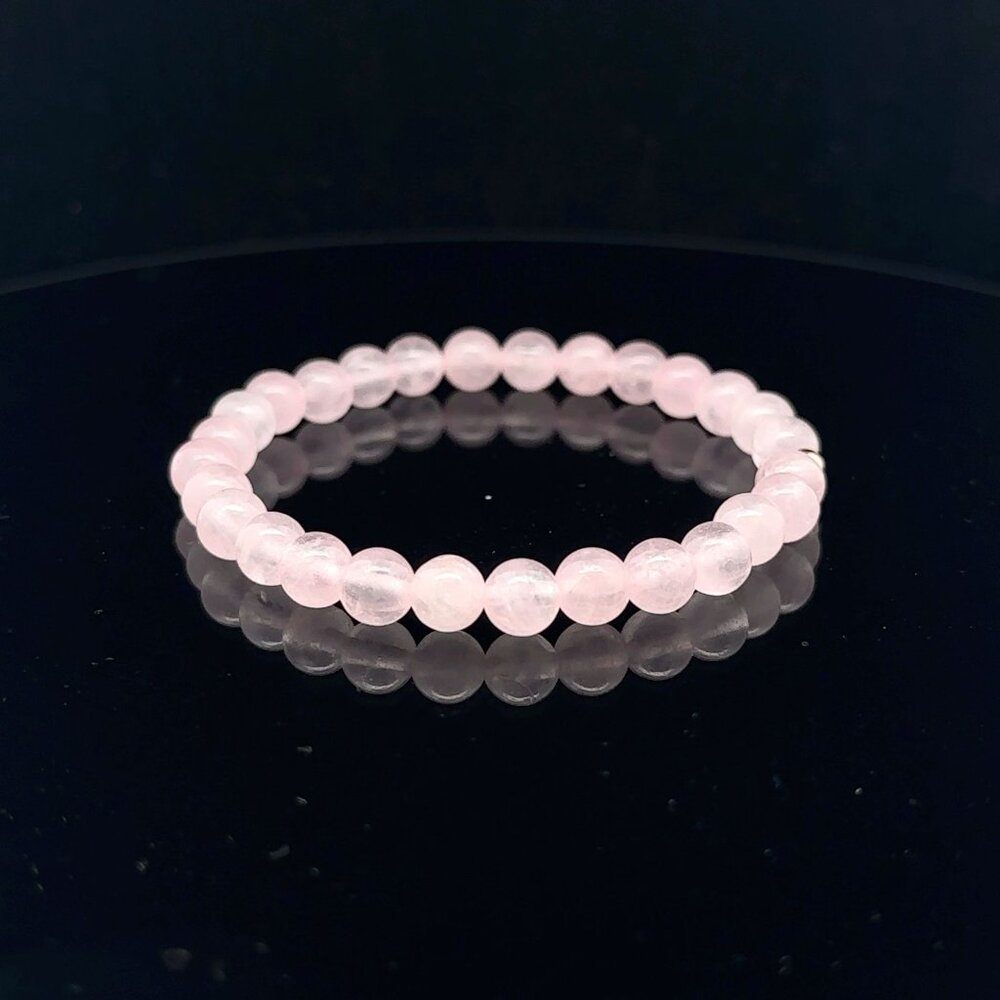 Gemstones Rose Quartz 6mm Stretchable Bracelet 14k Yellow Gold Polished Bead - Picture 5 of 6